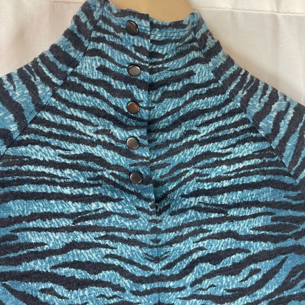Kenzo X H&M Blue‎ Tiger Stripe Wool Blend Mock Turtleneck Long Sleeve Top Sz 6 - Picture 6 of 12